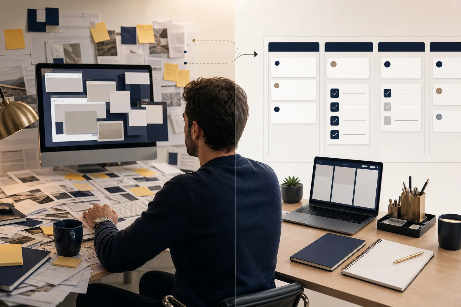 Messy product research transformed into a clear ecommerce workflow board